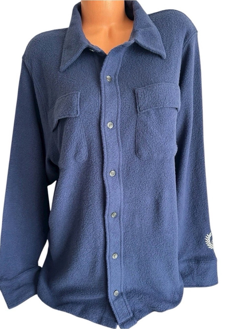 VS Pink Navy Blue Button-Up Fleece Shirt Jacket XS